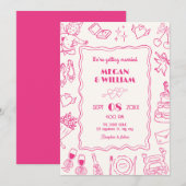 Invitation Croquis en Mariage rose amusant (Devant / Derrière)