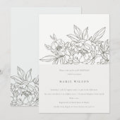 Invitation Croquis Floral Brown Minimal N'Importe Quel Âge An (Devant / Derrière)