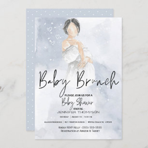 Invitation Croquis Maman Bébé Brunch Baby shower bleu