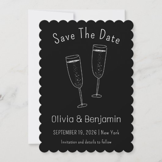 Invitation Croquis Mariage Toast Champagne Enregistrer La Dat (Devant)