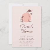 Invitation Croquis moderne Palmiers roses Mariage simple plag (Devant)