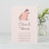 Invitation Croquis moderne Palmiers roses Mariage simple plag (Debout devant)