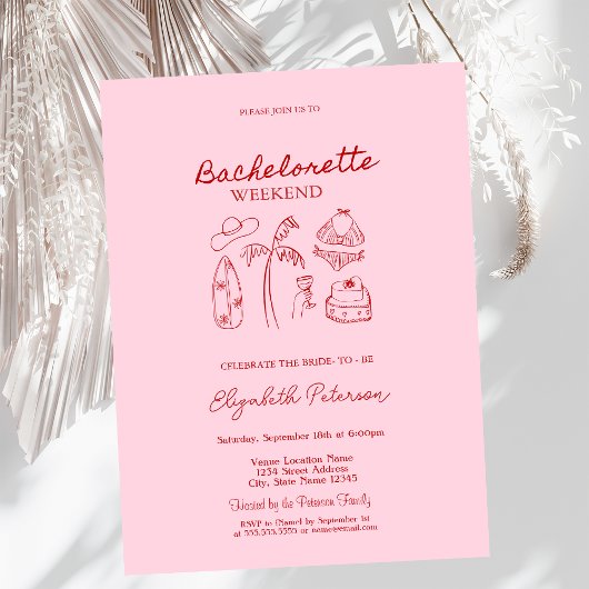 Invitation Croquis rouge Bikinis & Martinis