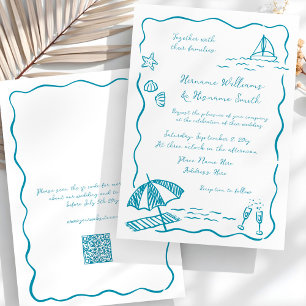 Invitation Croquis Whimsical de plage main tiré QR RSVP Maria