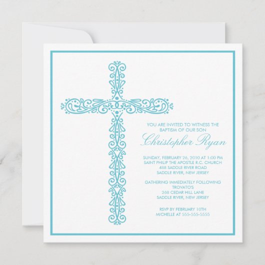 Invitation Cross Baptism Christening Boy Baptism Inviation (Devant)