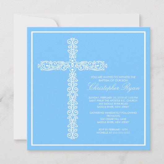 Invitation Cross Baptism Christening Boy Baptism Inviation (Devant)