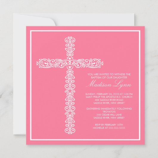 Invitation Cross Baptism Christening Girl'innovation Baptême (Devant)