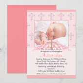 Invitation Cross & Hearts Photo Christening Inviation (Devant / Derrière)
