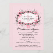 Invitation Cross Zebra Frame Baby Girl Baptism Inviation (Devant / Derrière)