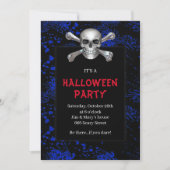 Invitation Crossbones de crâne Bleu éclaboussé Halloween Part (Devant)