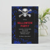 Invitation Crossbones de crâne Bleu éclaboussé Halloween Part (Debout devant)