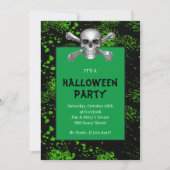 Invitation Crossbones de crâne Green Splatz Halloween Party (Devant)