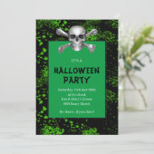 Invitation Crossbones de crâne Green Splatz Halloween Party (Debout devant)