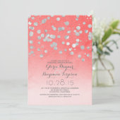Invitation croûte d'argent confetti corail rose (Debout devant)