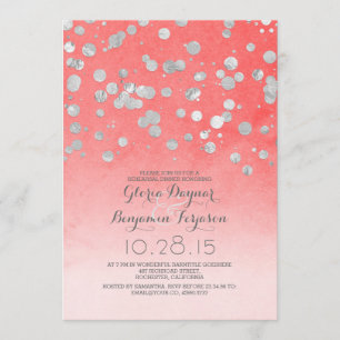 Invitation croûte d'argent confetti corail rose