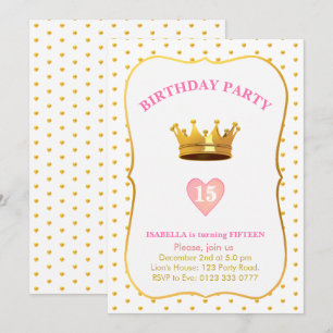 Invitation Crown and Gold Confetti 15e anniversaire