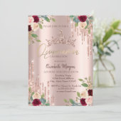 Invitation Crown Drop, Bourgogne Rose Rose Gold Quinceañera (Debout devant)