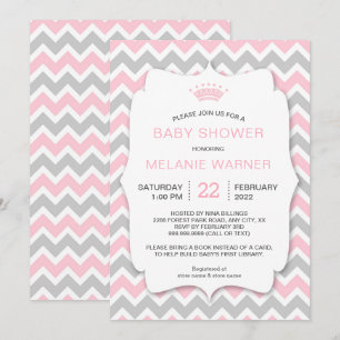 Invitation Crown Girl Apporter un livre Baby showers invitati