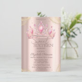 Invitation  Crown Gold Glitter Corners Rose Gold Sweet 16   (Debout devant)