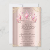 Invitation  Crown Gold Glitter Corners Rose Gold Sweet 16   (Devant)