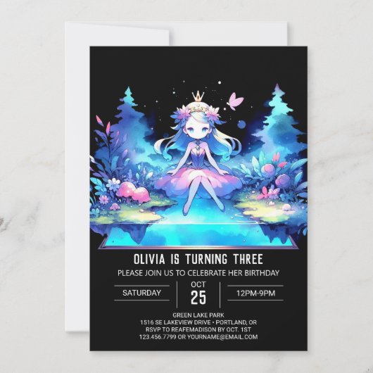 Invitation Crown Modern Princess Anniversaire (Devant)