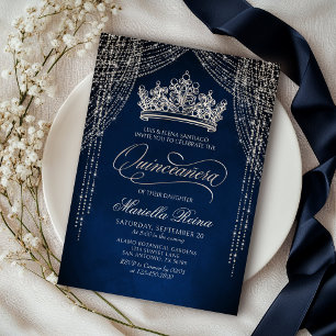 Invitation Crown Tiara Marine Argent Quinceañera