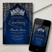 Invitation Crown Tiara Marine Argent Quinceañera