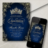 Invitation Crown Tiara Marine Gold Quinceañera
