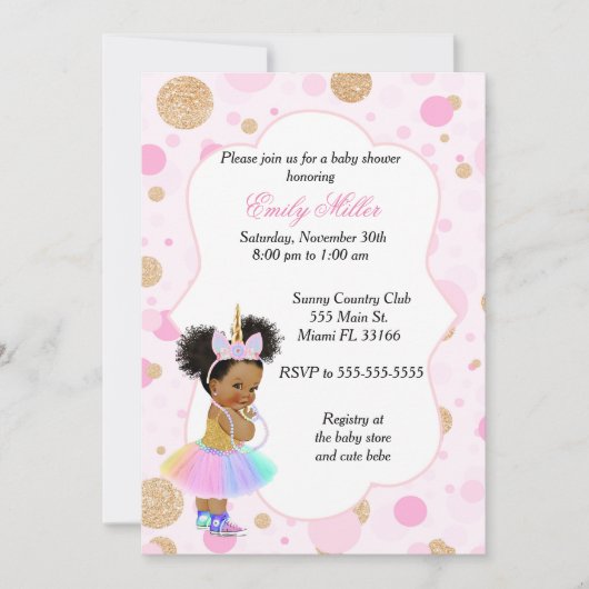 Invitation Cru 2 d'invitation de baby shower de licorne (Devant)