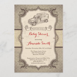 Invitation Cru d'invitation de baby shower de camion rétro