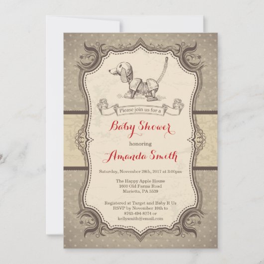 Invitation Cru d'invitation de baby shower de chien de jouet (Devant)