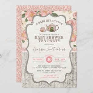 Invitation Cru rose poussiéreux de thé de baby shower floral