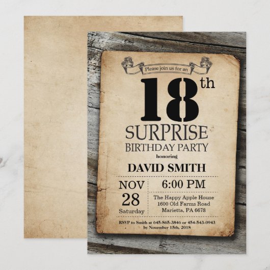 Invitation Cru rustique d'invitation d'anniversaire de (Devant / Derrière)