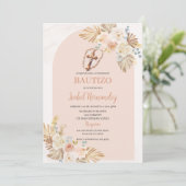 Invitation crucifix floral Boho Bautizo espagnol (Debout devant)