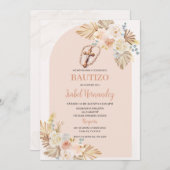 Invitation crucifix floral Boho Bautizo espagnol (Devant / Derrière)