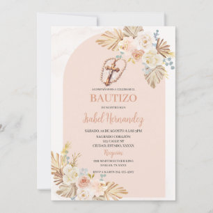 Invitation crucifix floral Boho Bautizo espagnol