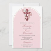 Invitation crucifix rose Baptême espagnol (Devant)