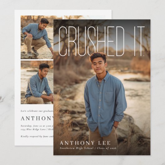Invitation Crushed It PhotoPop Graduation Party (Devant / Derrière)