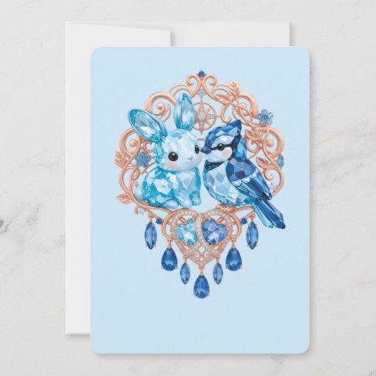 Invitation Crystal Blue Bunny and Blue Jay Heart (Devant)