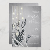 Invitation Crystal Light String White Branch Grey Mariage (Devant / Derrière)