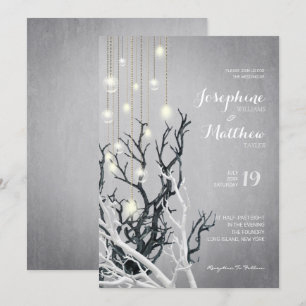 Invitation Crystal Light String White Branch Grey Mariage