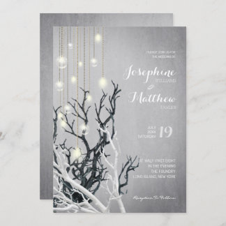 Invitation Crystal Light String White Branch Grey Mariage