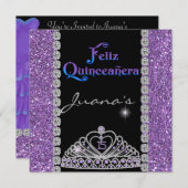 INVITATION CRYSTAL QUINCEANERA PURPLE (Devant / Derrière)