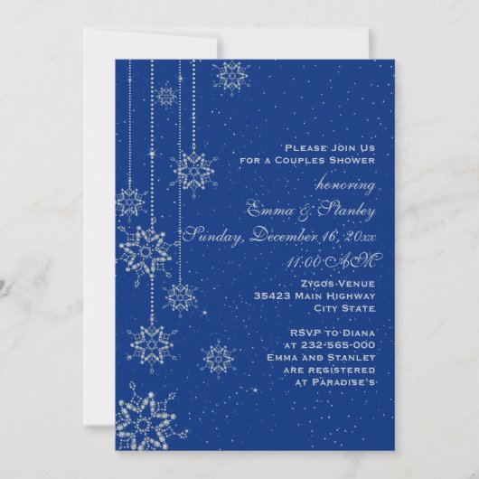 Invitation Crystal snowflakes bleu mariage couples douche (Devant)