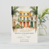 Invitation Cuba Havana Palm Trees Anniversaire Fête Invitatio (Debout devant)