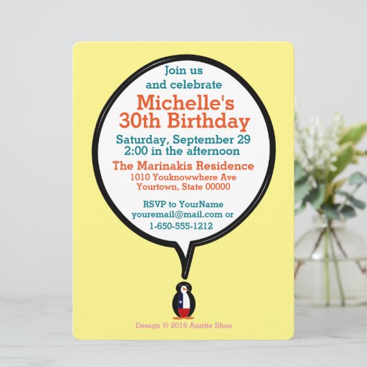 Invitation Cubain Parler Mme Penguin Personnalisée (Debout devant)