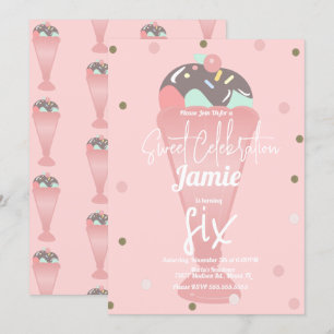 Invitation Cuillère de sundae confetti de glace rétro  