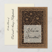 Invitation Cuir à outils Brown Art Nouveau Floral (Devant / Derrière)