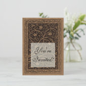 Invitation Cuir à outils Brown Art Nouveau Floral (Debout devant)