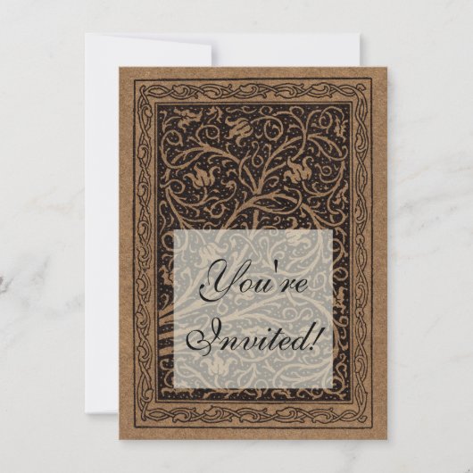 Invitation Cuir à outils Brown Art Nouveau Floral (Devant)